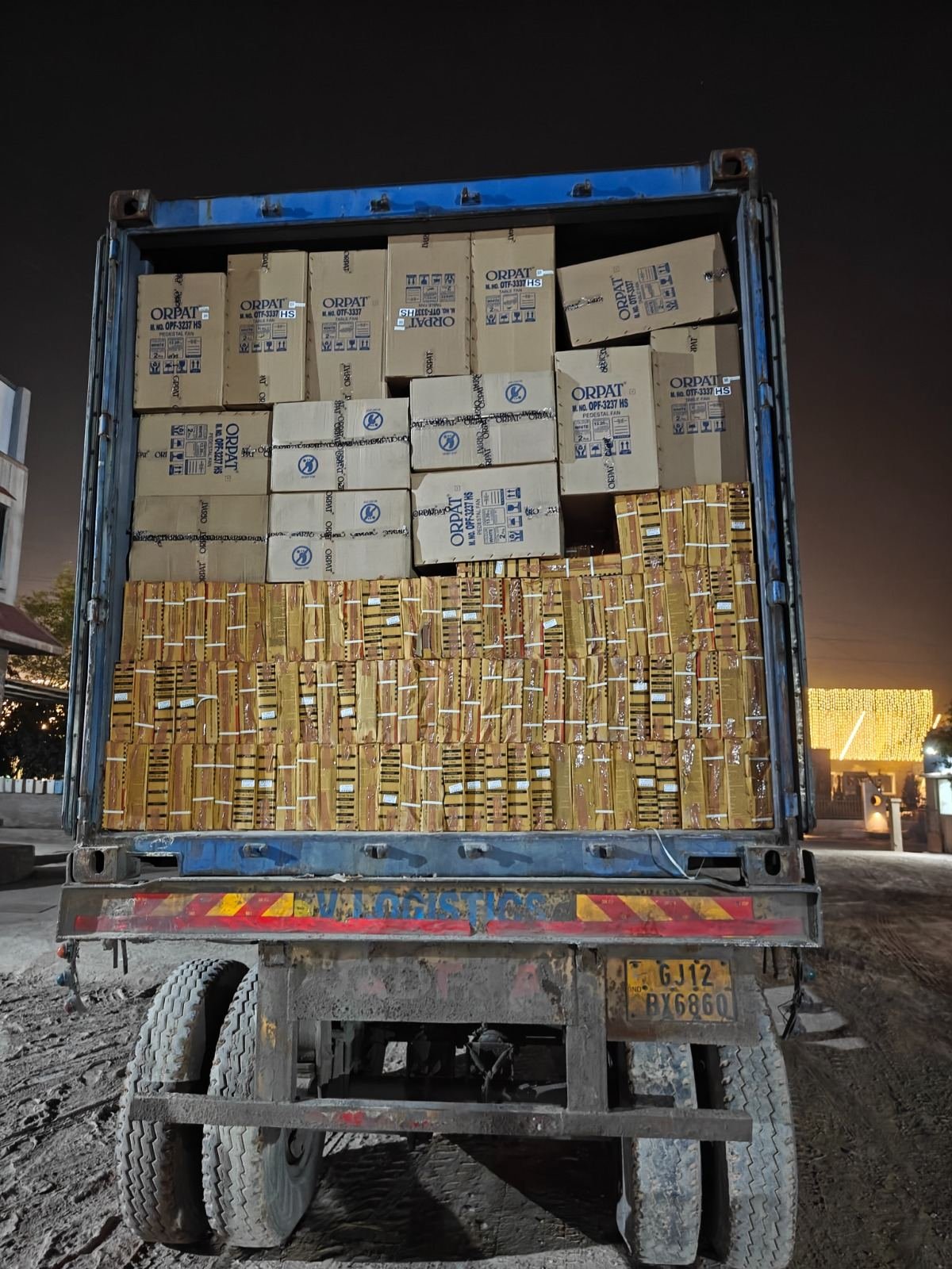 Ceiling fan cartons loaded with tile cartons